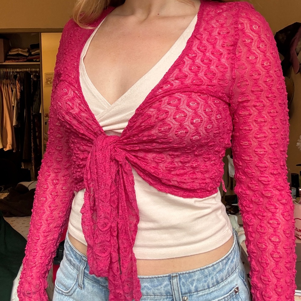 Urban Outfitters Hot Pink Lace Cardigan
